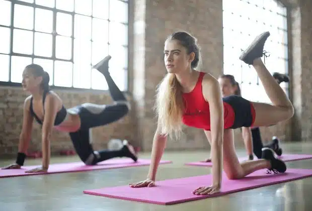 group of women doing yoga